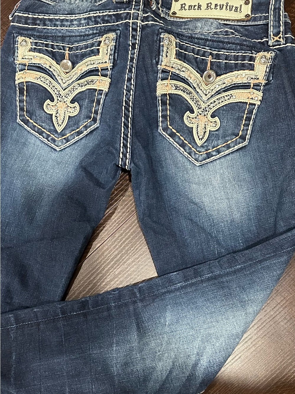Rock Revival Women's Dark Blue Embroidered Back Pocket Skinny Jeans